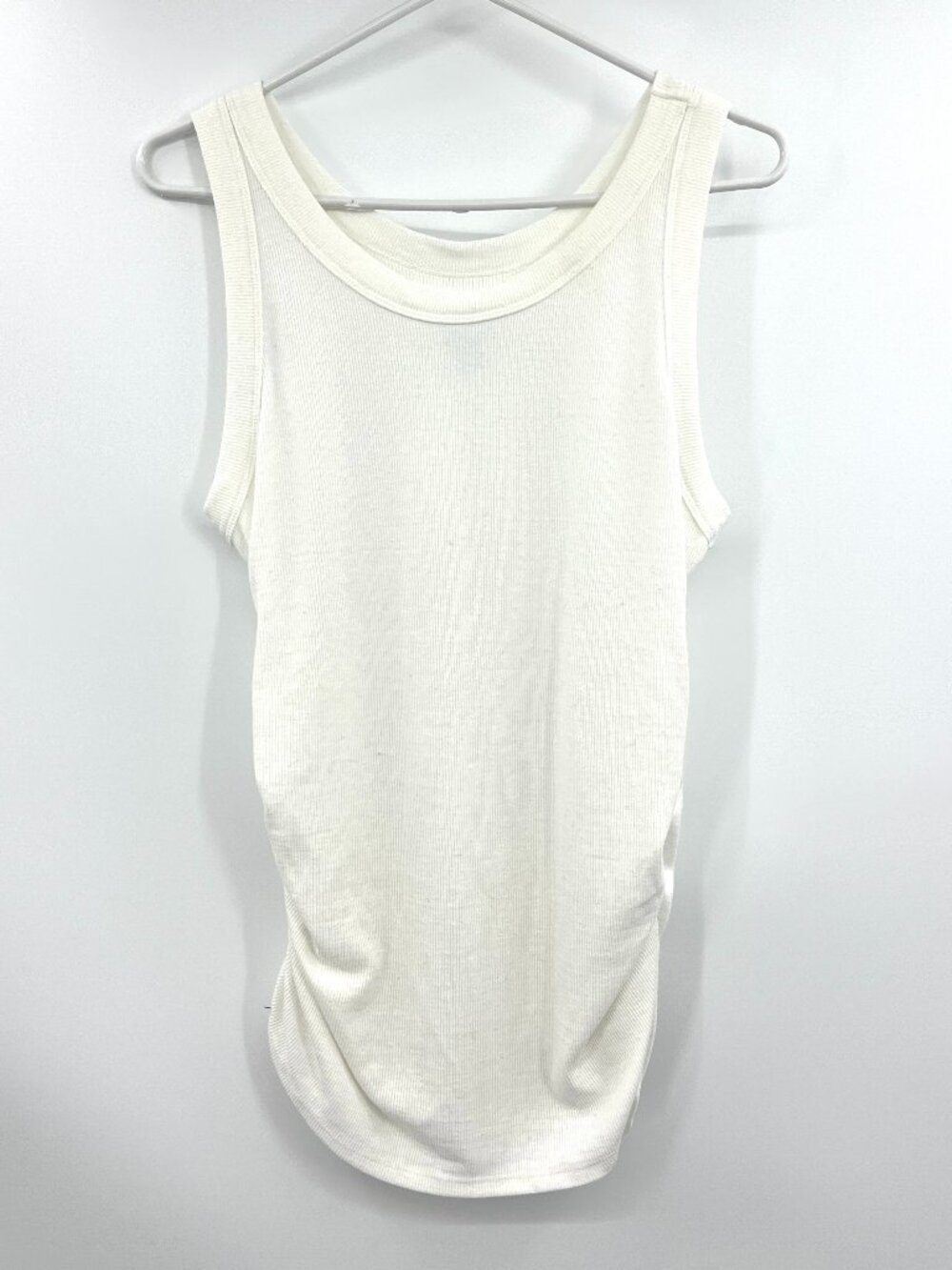 Evereve White Ribbed Ruched Side Tank Top Women's Large